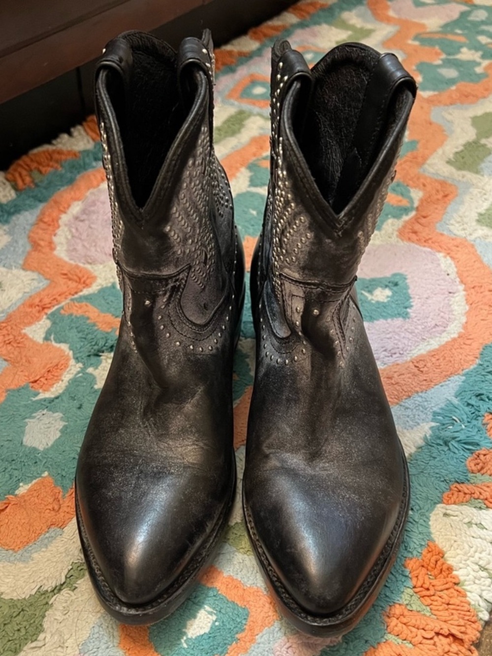 Frye Black Studded Western Ankle Boots Booties - Picture 2 of 4